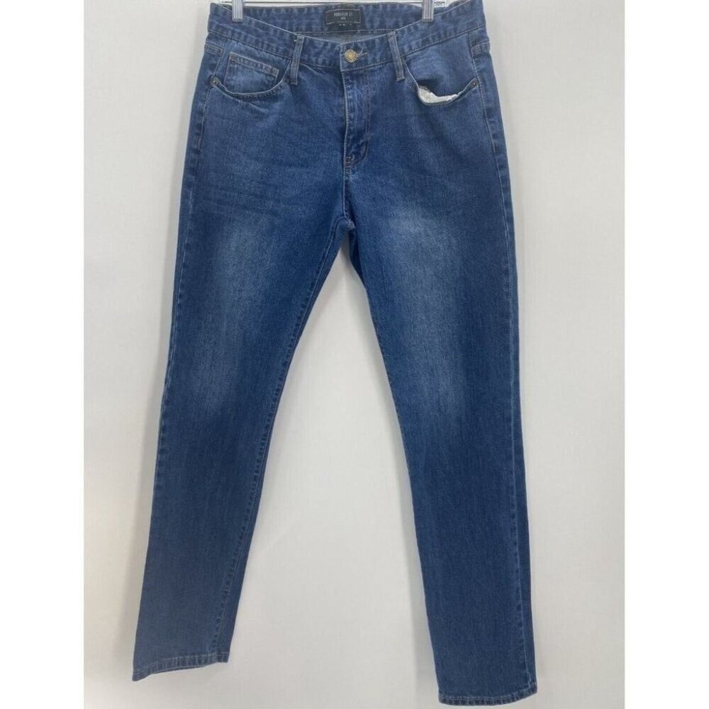 FOREVER 21  BLUE DARK WASH SLIM FIT DENIM MEN'S JEANS SIZE: 34
